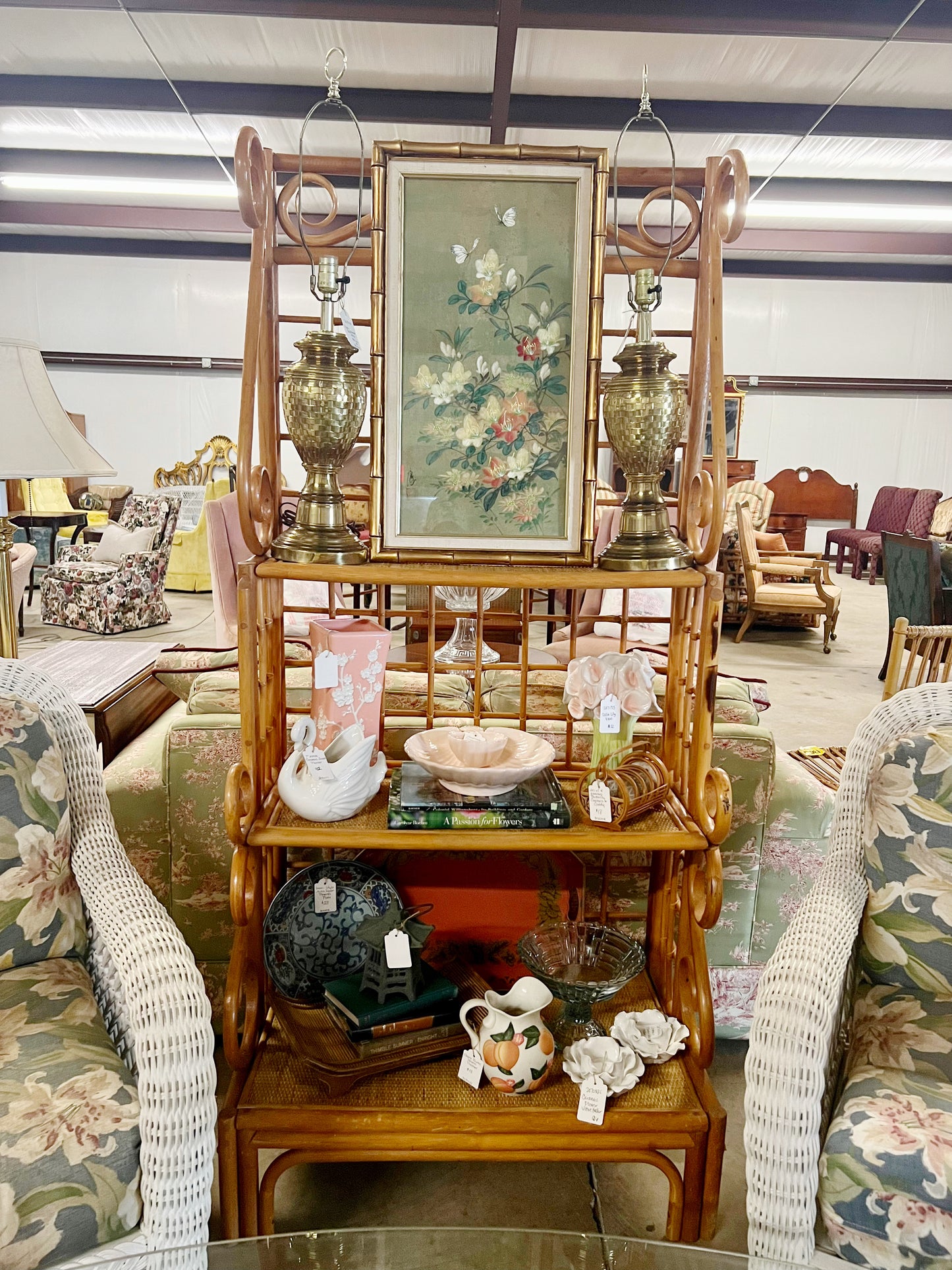 Pair of Basketweave Brass Lamps