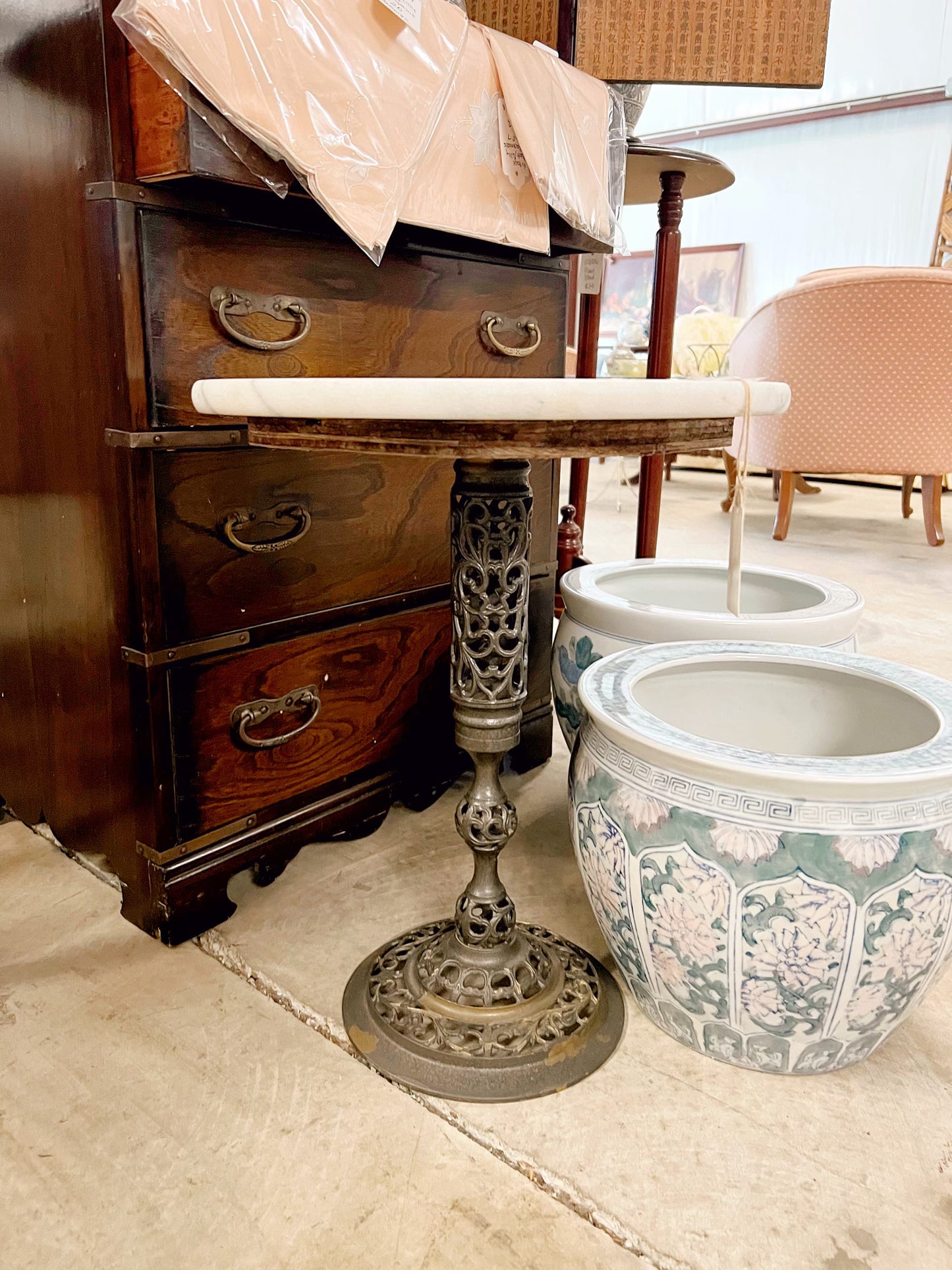 Marble Top Side Table with Filigree Brass Base