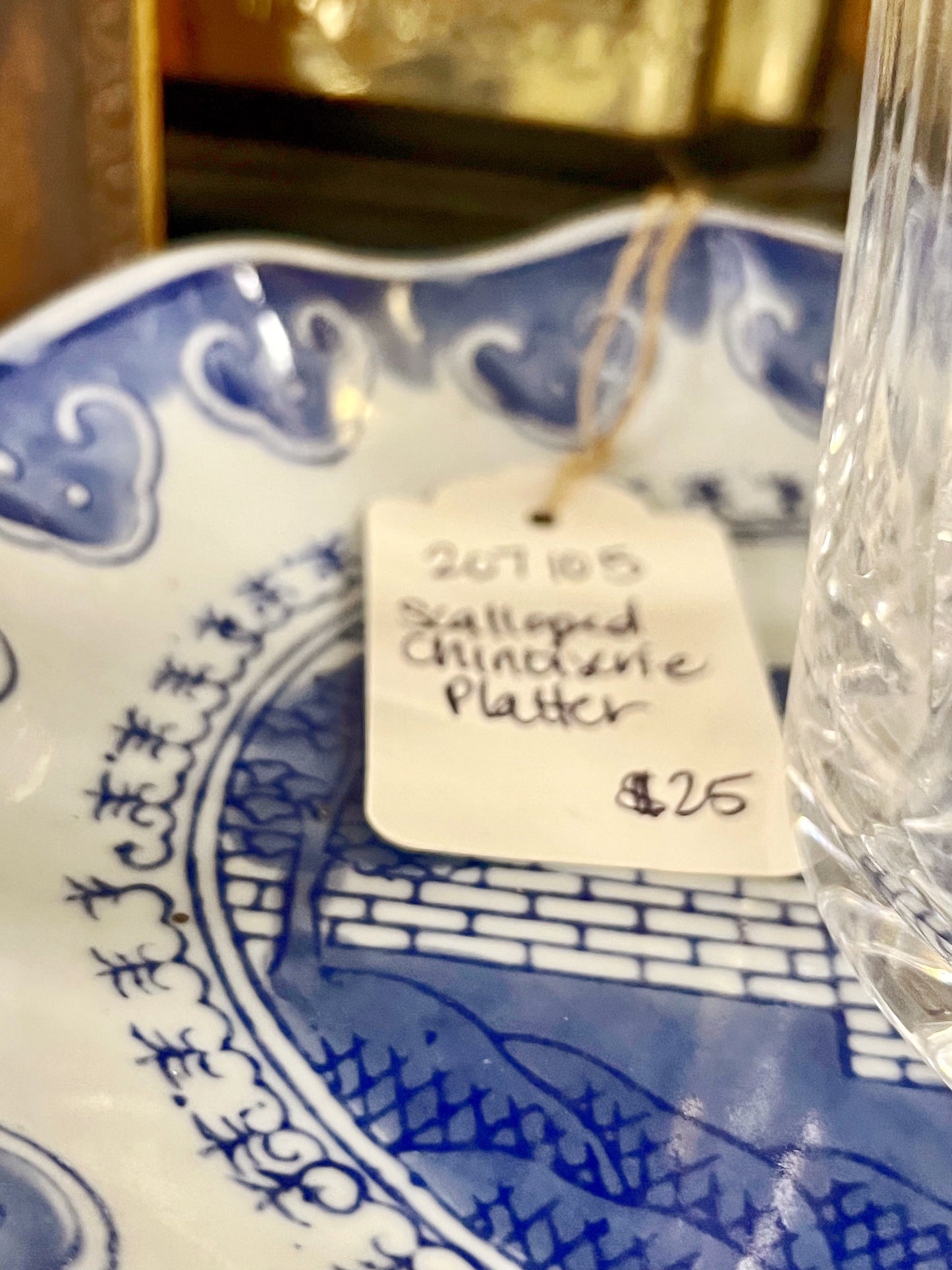 Scalloped Chinoiserie Blue & White Tray