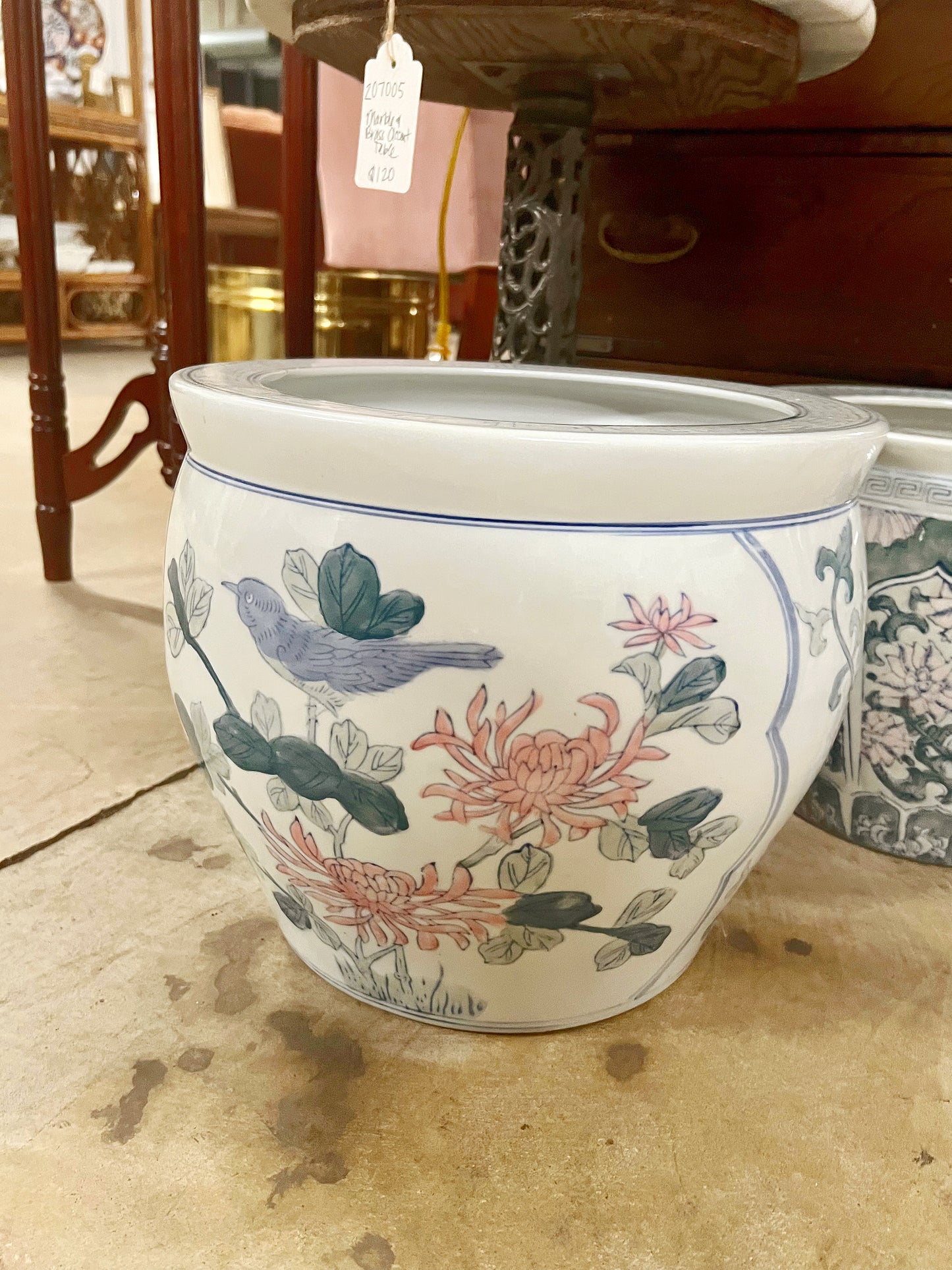 Pastel Floral with Blue Bird Asian Planter - 10.5"