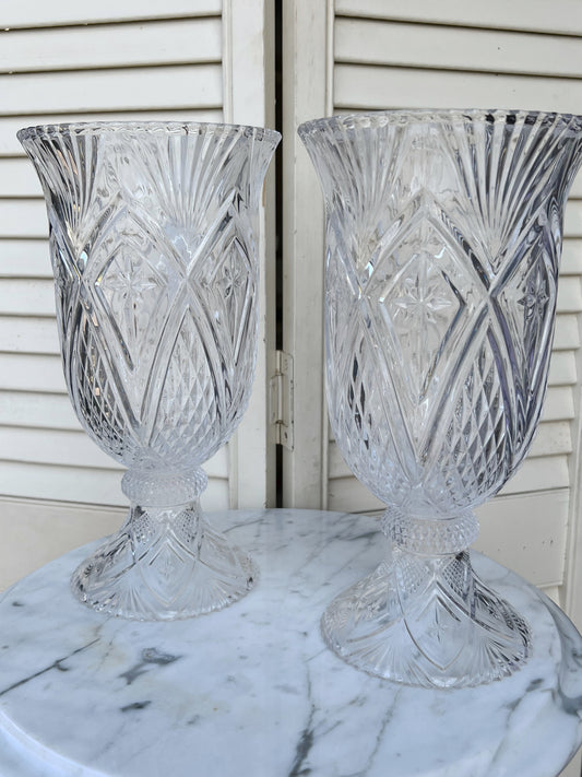 Pair of Cut Glass Hurricanes