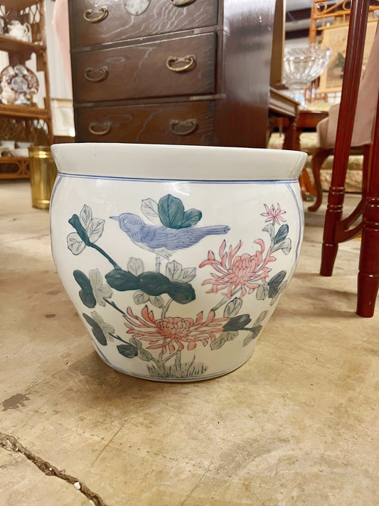 Pastel Floral with Blue Bird Asian Planter - 10.5"