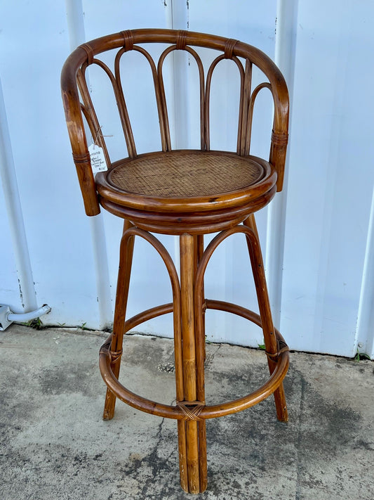 Vintage Bamboo Swivel Bar Stool