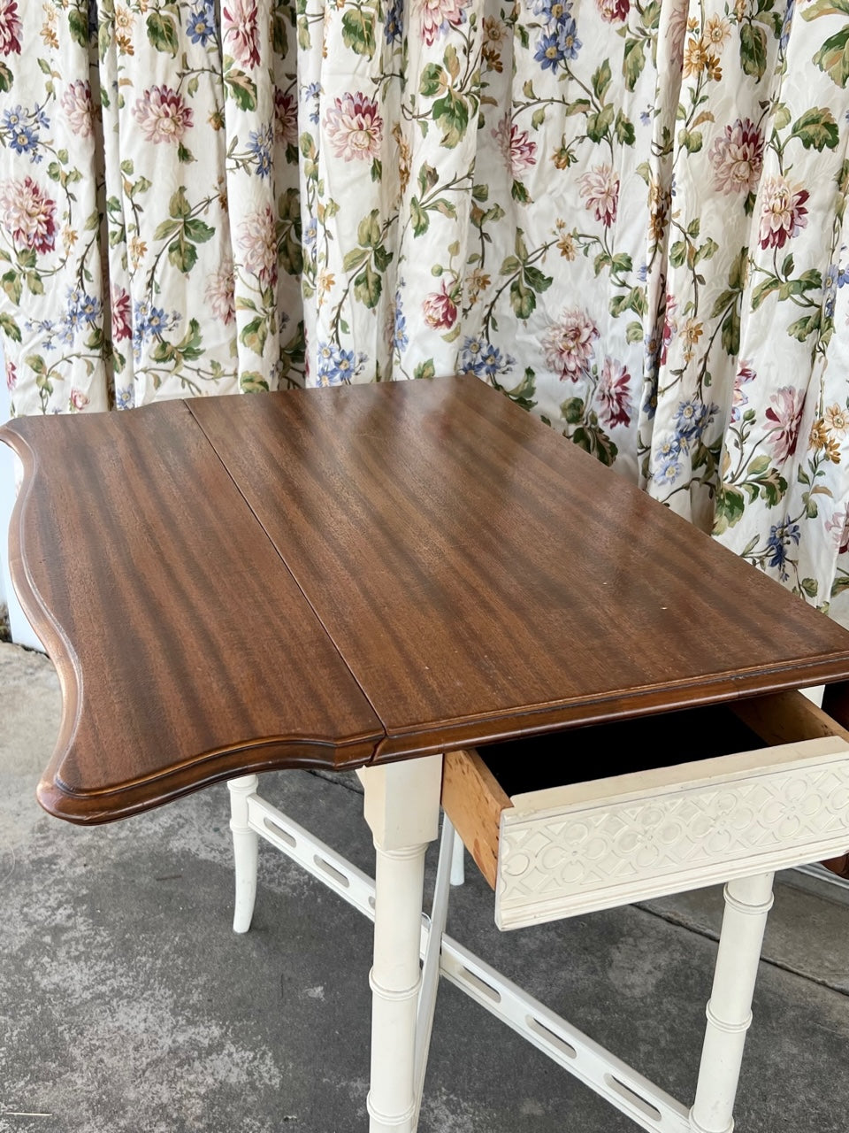 Bamboo-Look White Drop Leaf Table with Wood Top